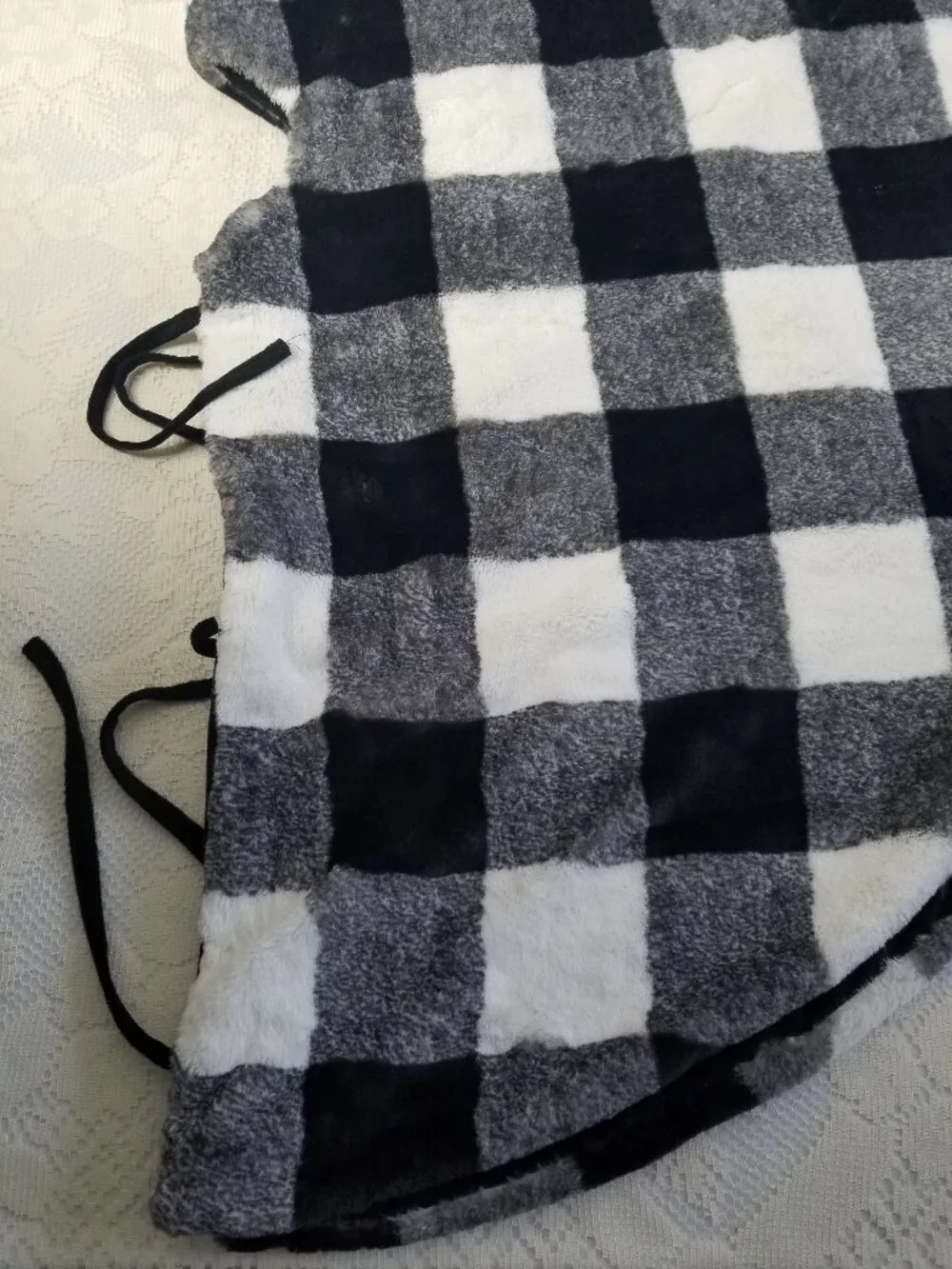 Storehouse Faux Fur Christmas Tree Skirt 56 in. Black White Check Soft Holiday